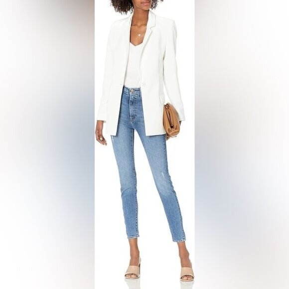 The Drop Womens Blake White Ivory Long Blazer Single Button NWT Size Large - Picture 3 of 14